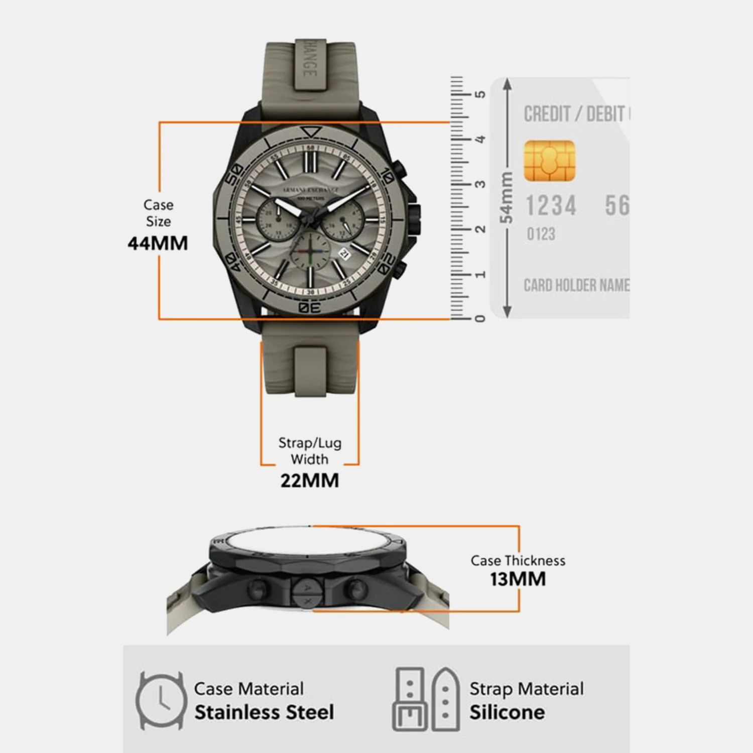 Men Quartz Grey Dial Chronograph Silicone Watch AX1971 - Image 5