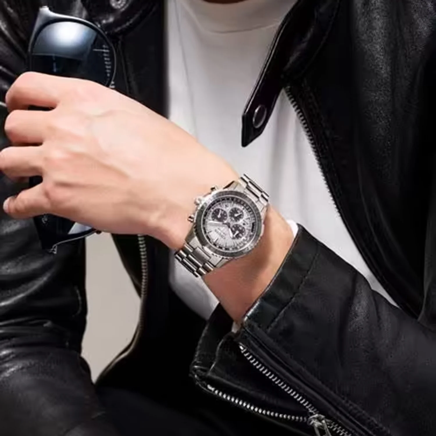 Promaster Sky Men Eco-Drive White Dial Chronograph Stainless Steel Watch CA4660-61A - Image 5