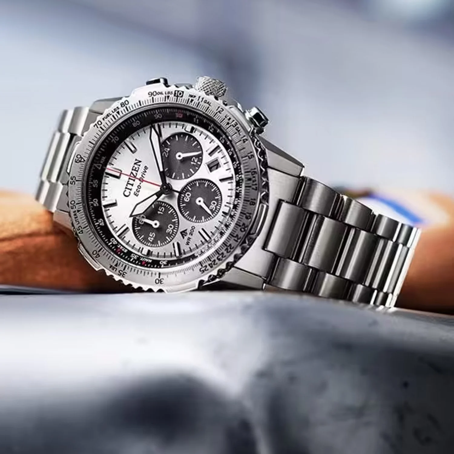 Promaster Sky Men Eco-Drive White Dial Chronograph Stainless Steel Watch CA4660-61A - Image 6