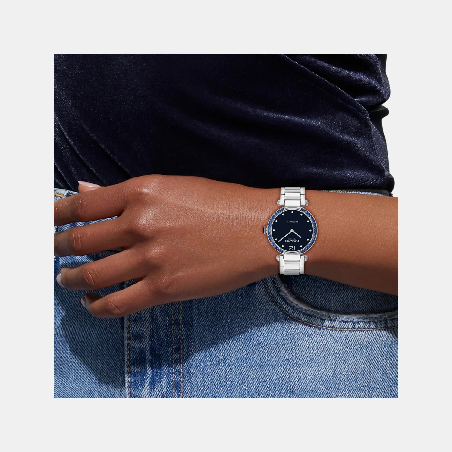 Cary Women Automatic Navy Dial Analog Stainless Steel Watch 14504578 - Image 4