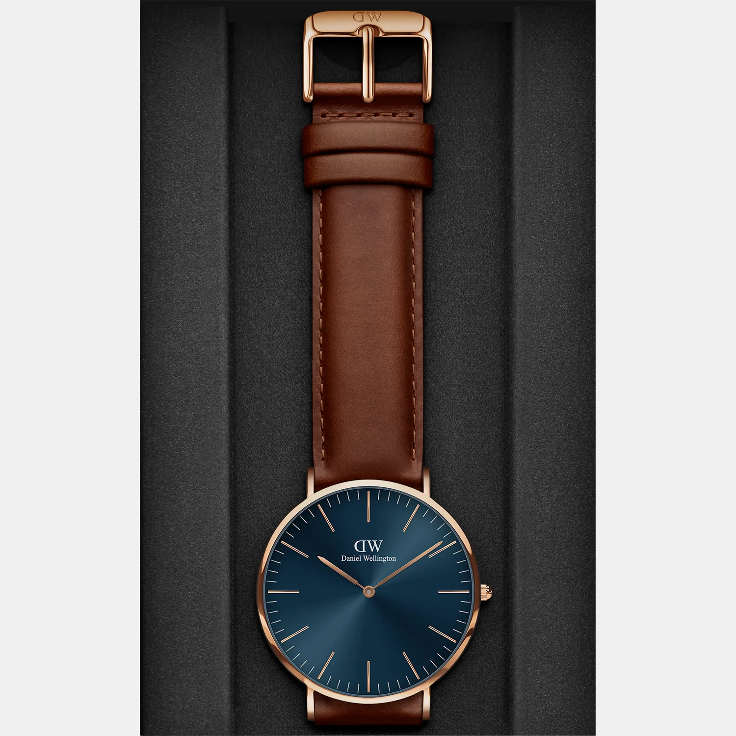 Classic Men Quartz Blue Dial Analog Leather Watch DW00100626K - Image 4