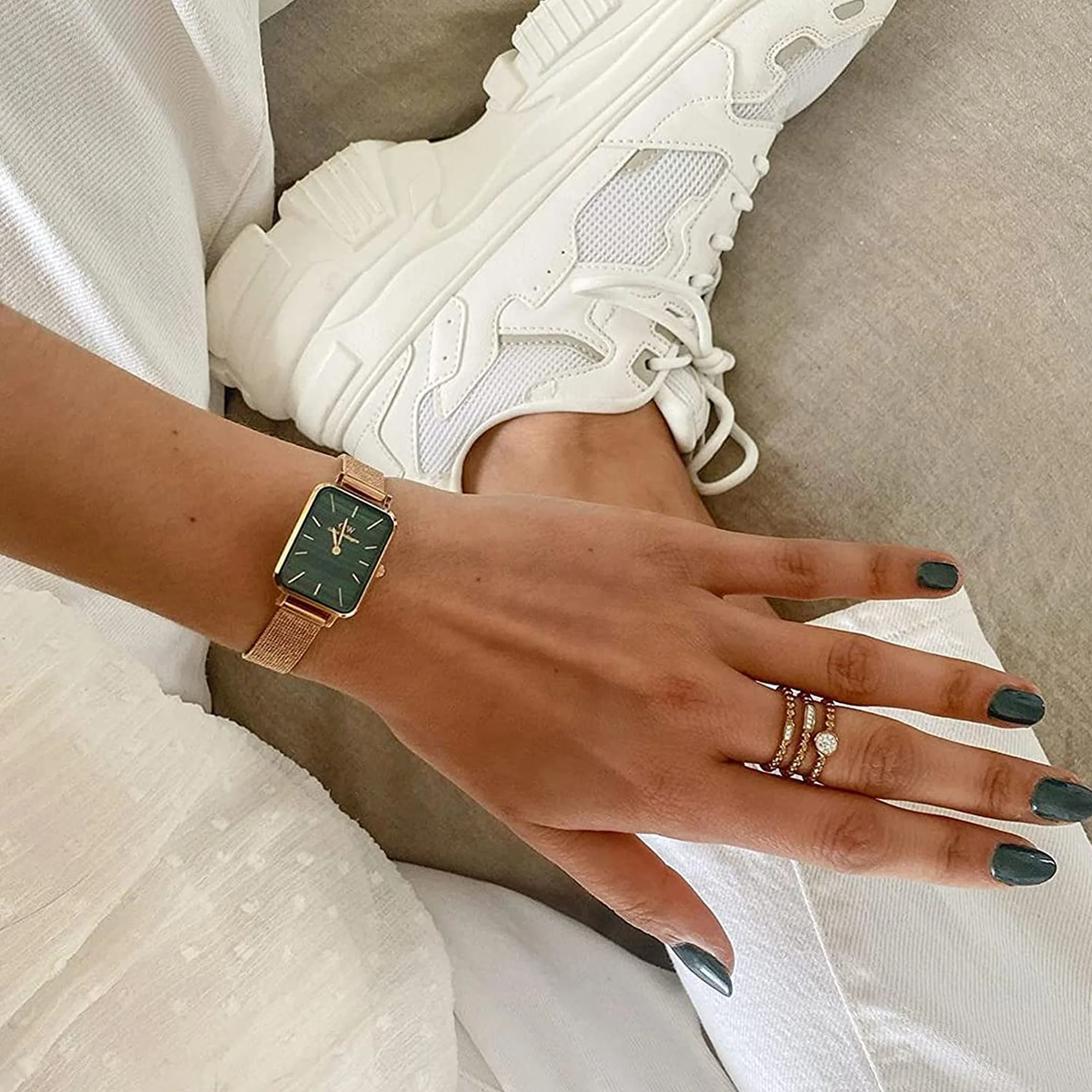 Quadro Women Quartz Green Dial Analog Stainless Steel Watch DW00100437 - Image 4