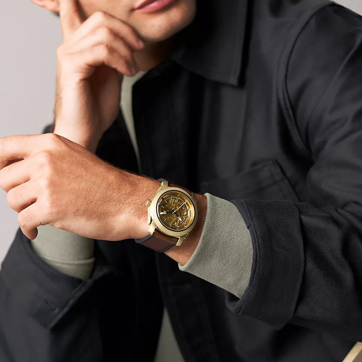 Men Automatic Gold Dial Analog Leather Watch ME3278 - Image 3