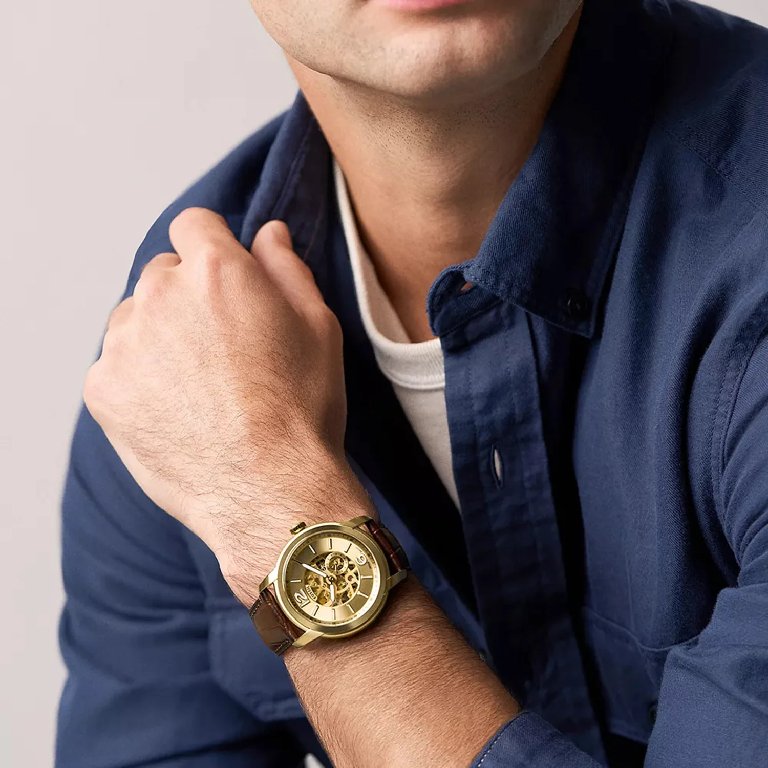 Men Automatic Gold Dial Analog Leather Watch ME3279 - Image 6