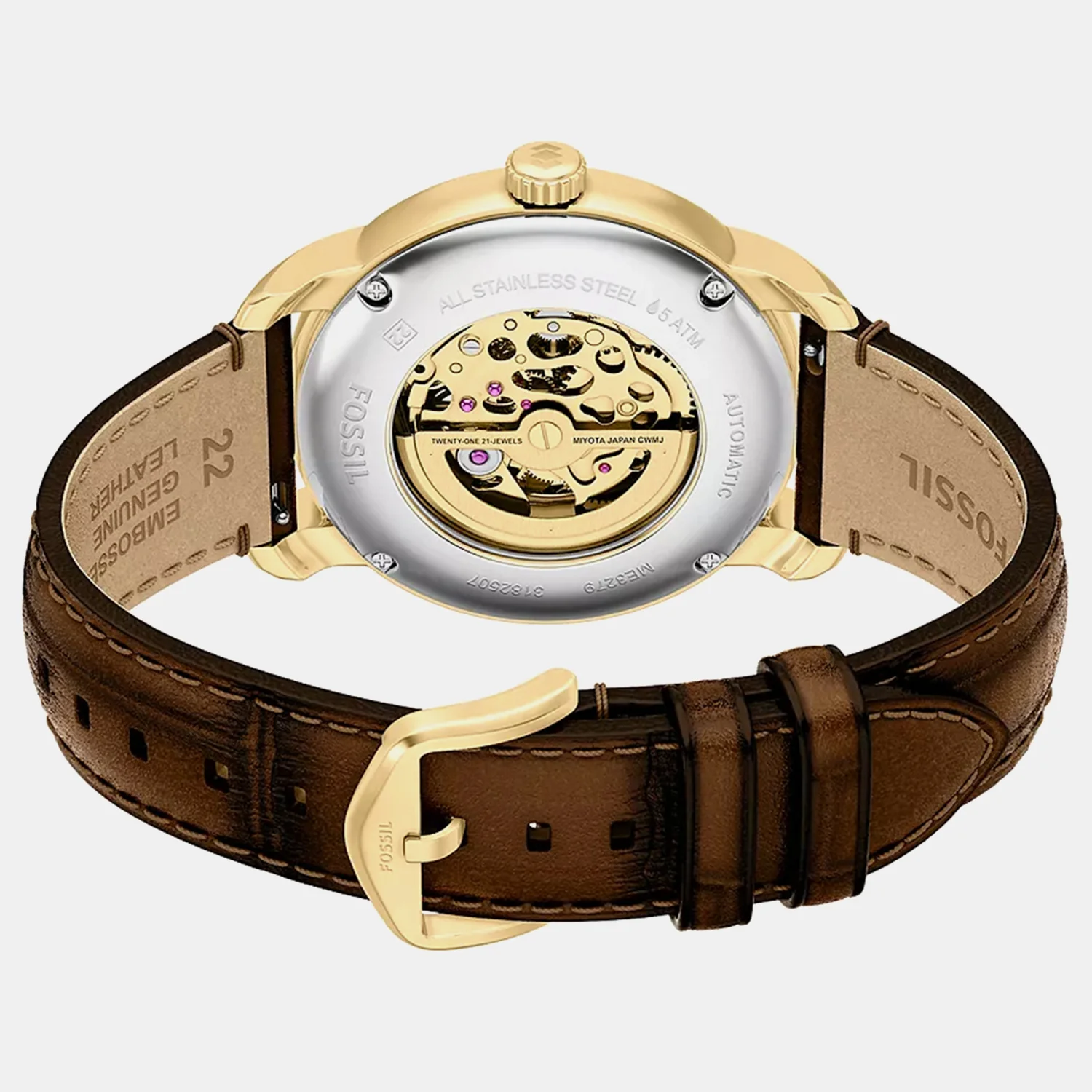 Men Automatic Gold Dial Analog Leather Watch ME3279 - Image 9