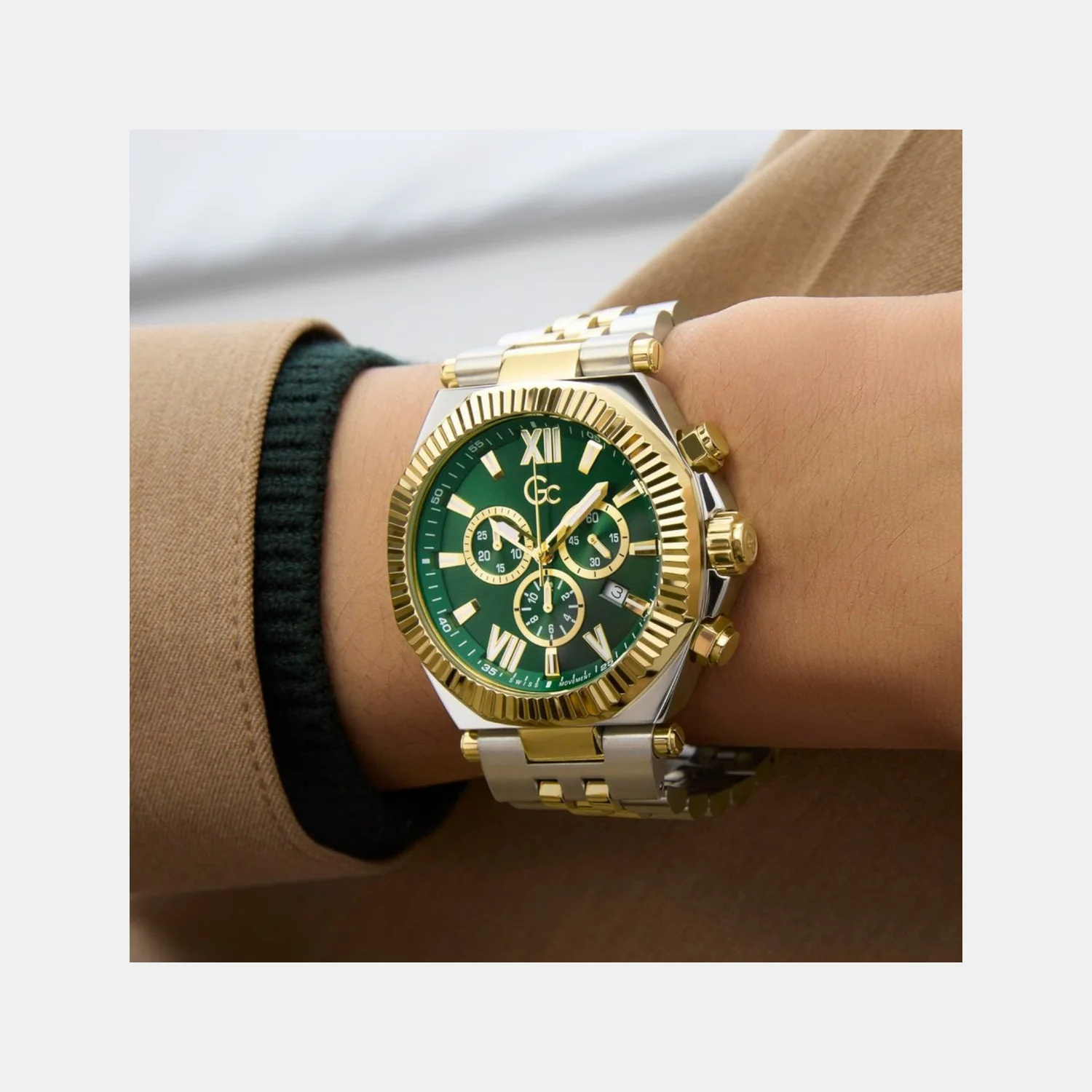 Gc Atlas Men Quartz Green Dial Chronograph Stainless Steel Watch Z66003G9 - Image 7