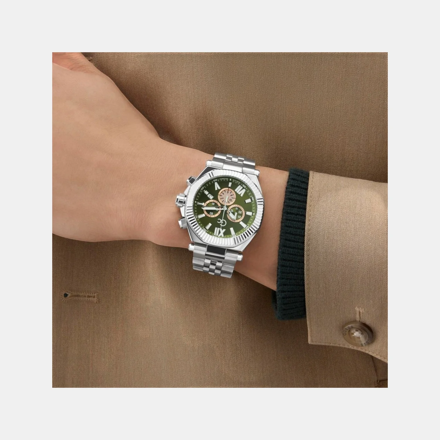 Gc Atlas Men Quartz Green Dial Chronograph Stainless Steel Watch Z66004G9 - Image 4