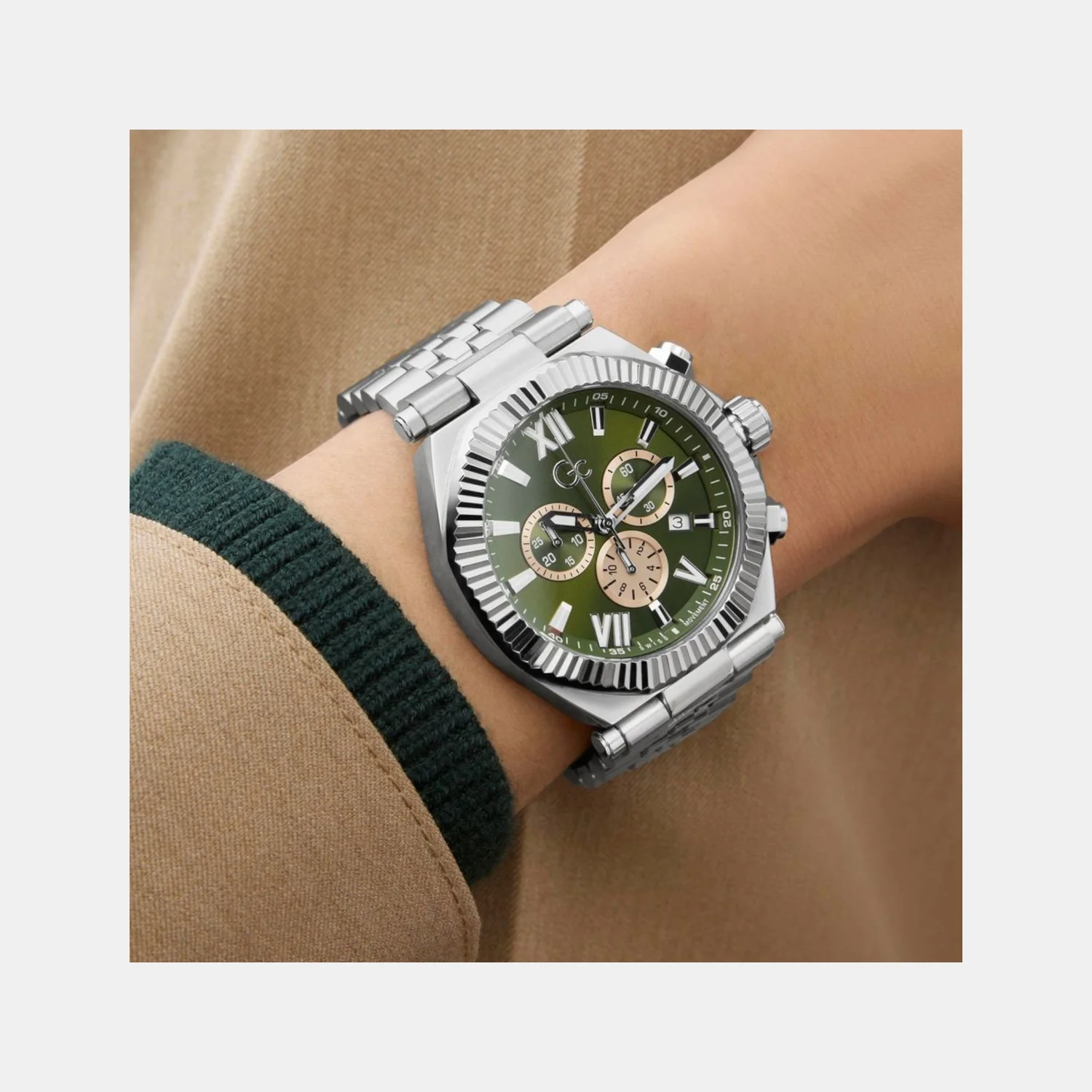 Gc Atlas Men Quartz Green Dial Chronograph Stainless Steel Watch Z66004G9 - Image 8
