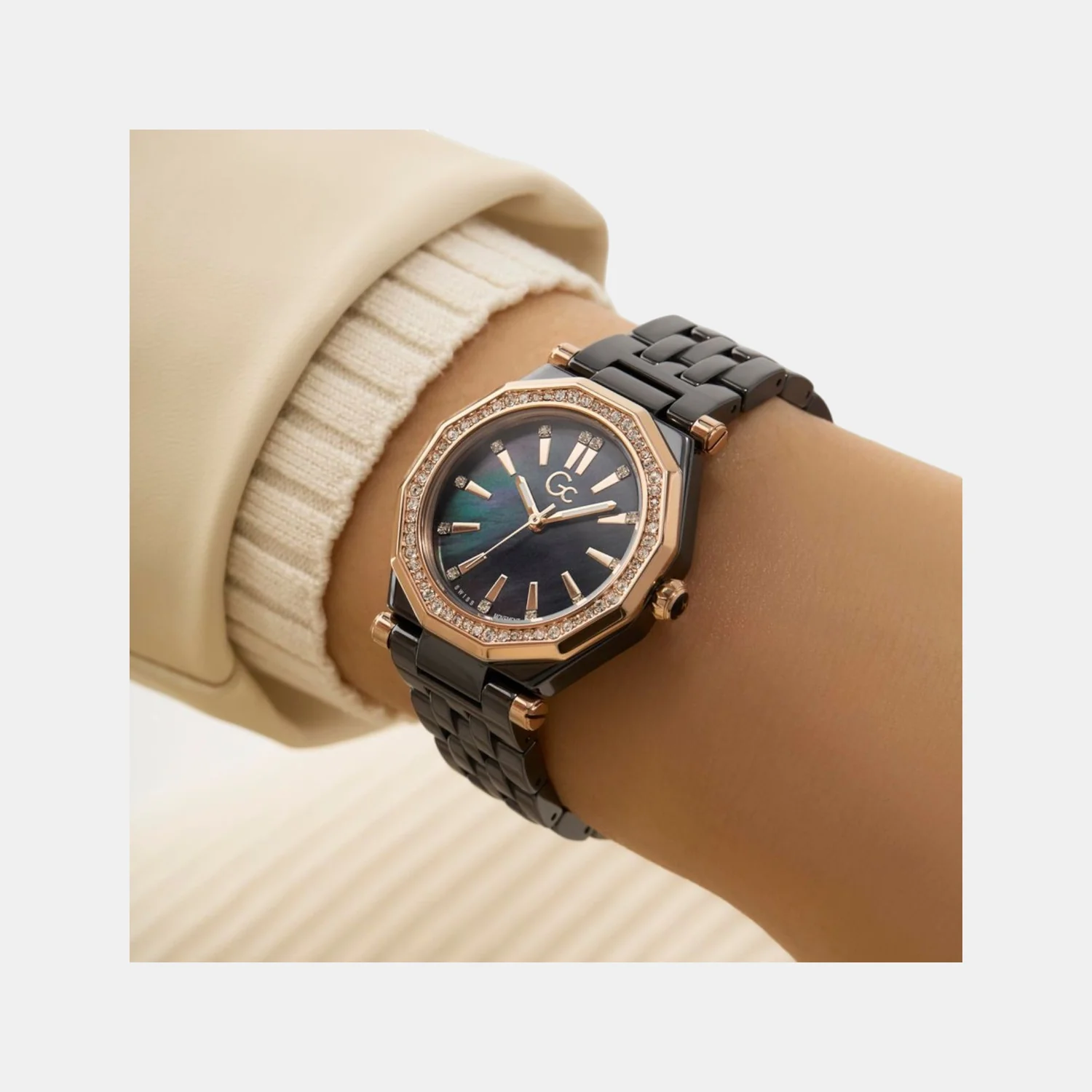 Gc Gleam Women Quartz Black Dial Multi-Function Ceramic Watch Z59002L2 - Image 4