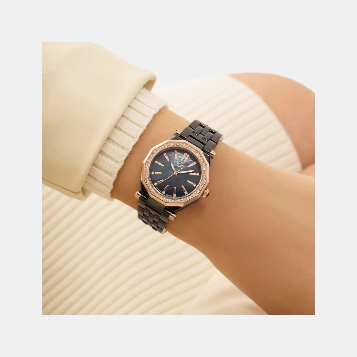 Gc Gleam Women Quartz Black Dial Multi-Function Ceramic Watch Z59002L2 - Image 6