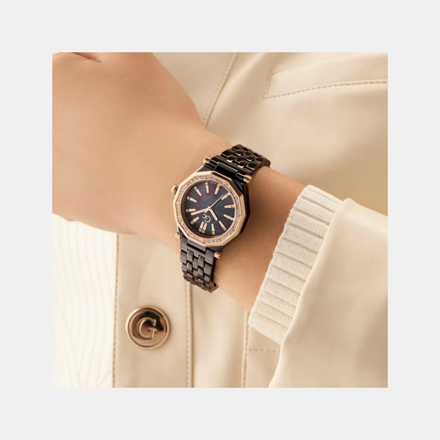 Gc Gleam Women Quartz Black Dial Multi-Function Ceramic Watch Z59002L2 - Image 8