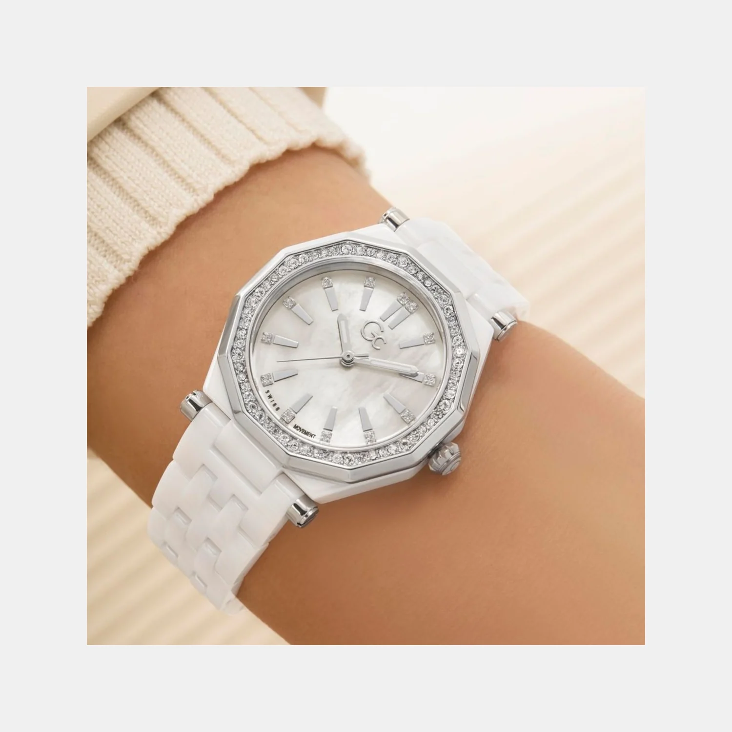 Gc Gleam Women Quartz White Dial Multi-Function Ceramic Watch Z59003L1 - Image 5