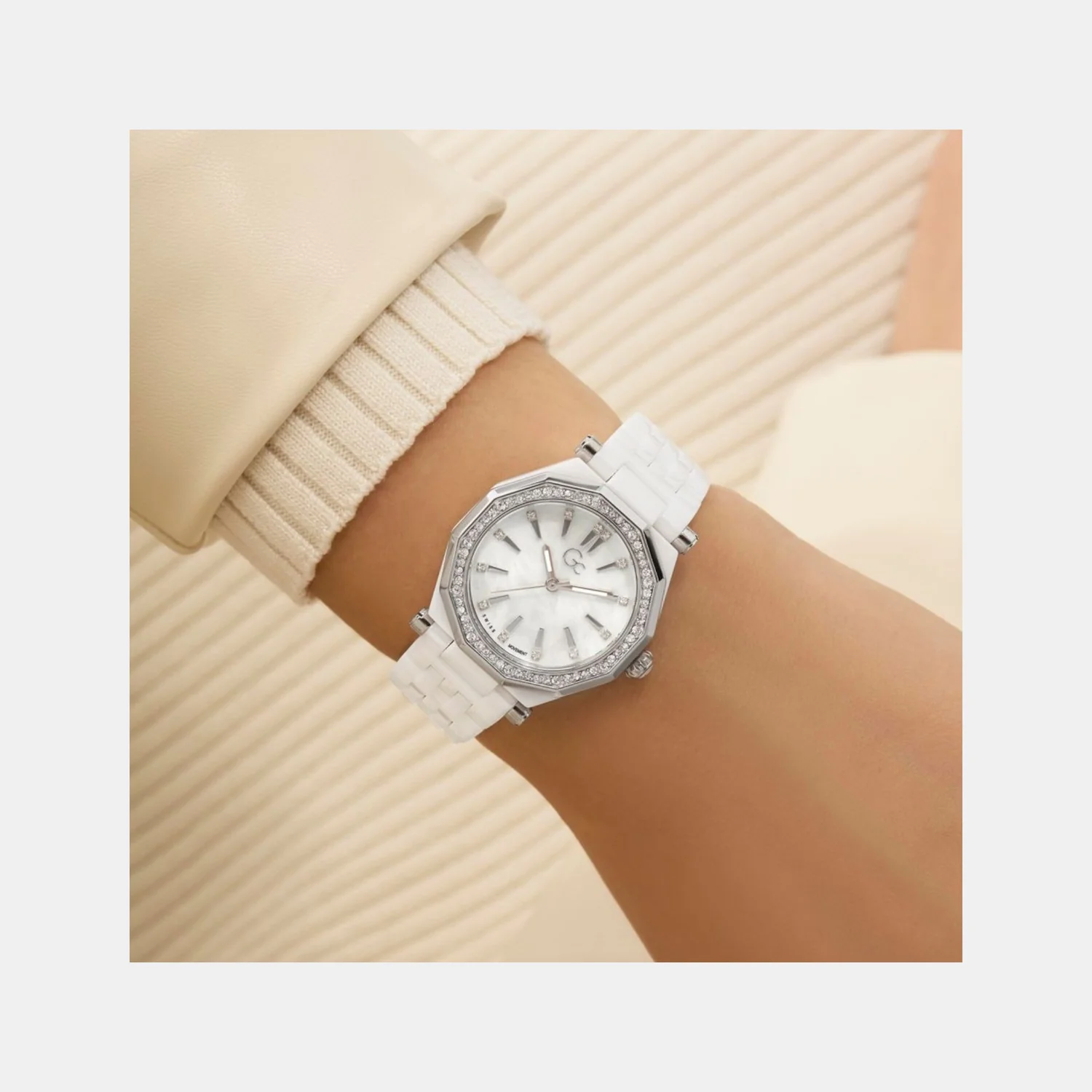 Gc Gleam Women Quartz White Dial Multi-Function Ceramic Watch Z59003L1 - Image 6