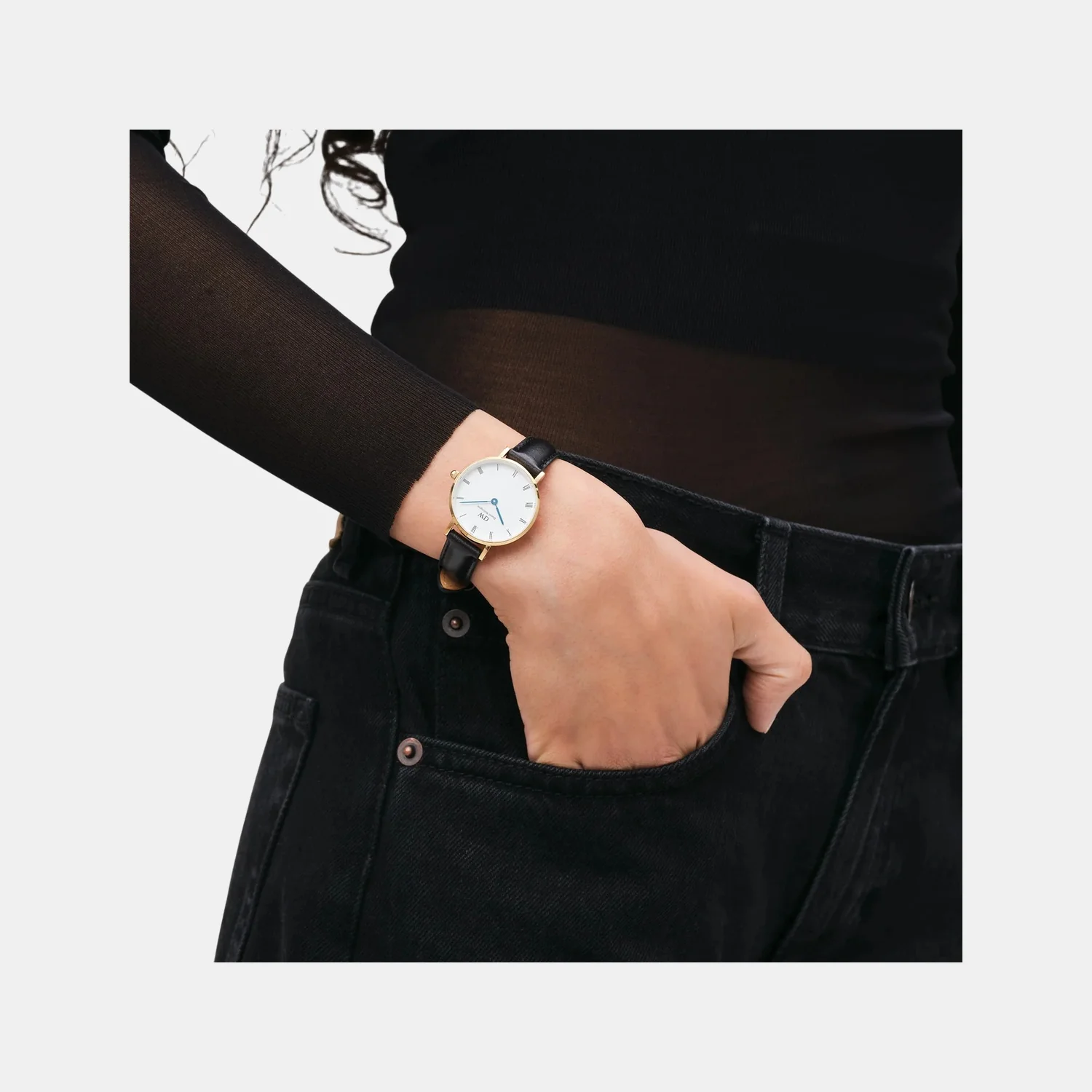 Petite Roman Numerals Women Quartz White Dial Analog Stainless Steel Watch DW00100686K - Image 4